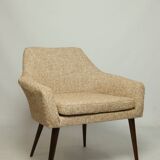 Modern fauteuil en bois orange polka dot bouclé tissus 1960 cocktail fauteuil de salon