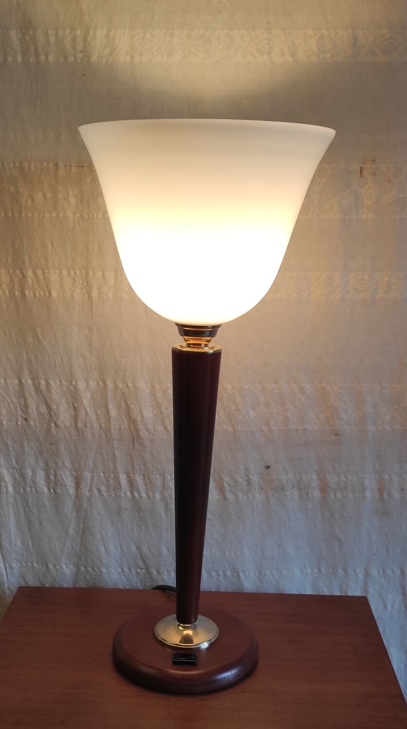 Mazda table lamp in wood and opaline - mid 20th century.