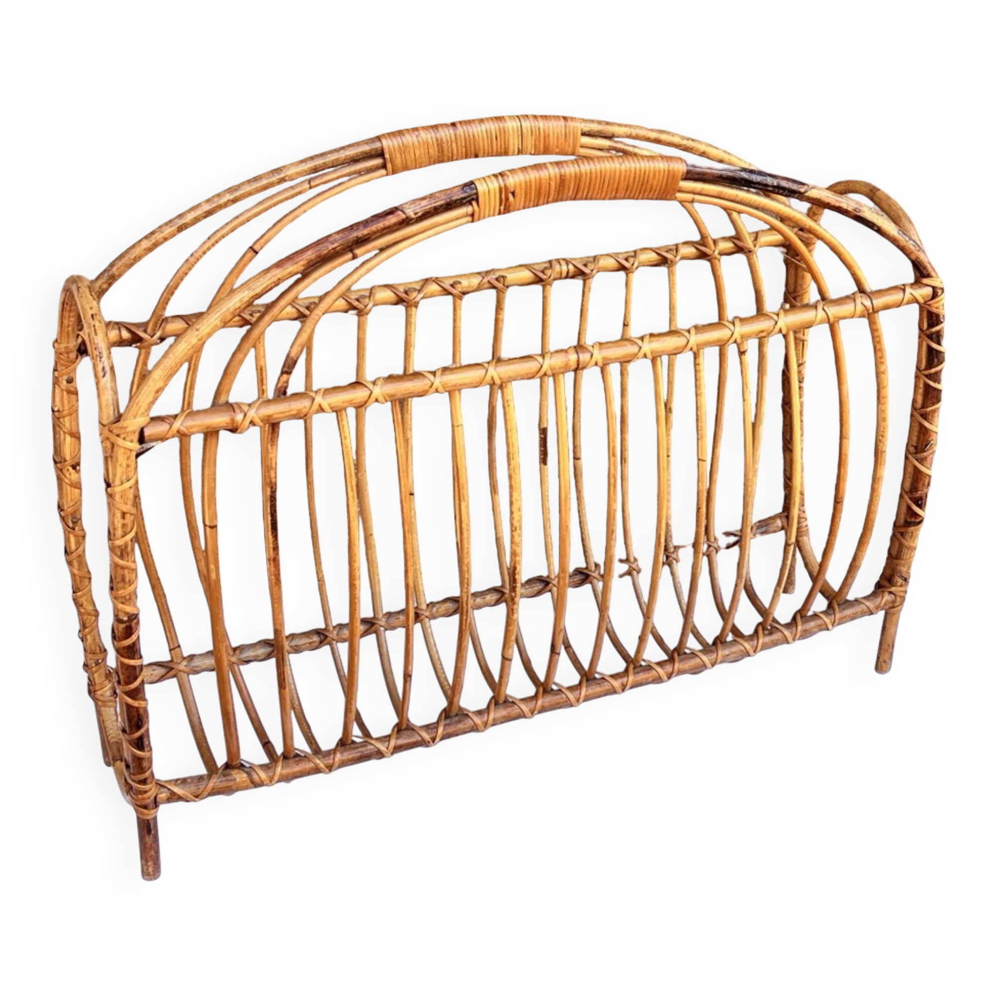 Wicker newspaper rack, Scandinavian style, Denmark, 1970s