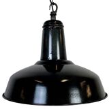Lampe à suspension industrielle en émail gris foncé français, années 1960