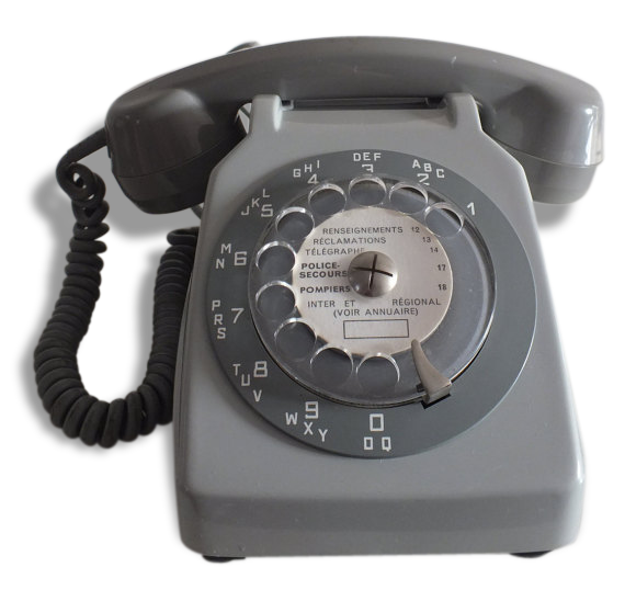 Téléphone Français gris à cadran rotatif PTT France, téléphone vintage