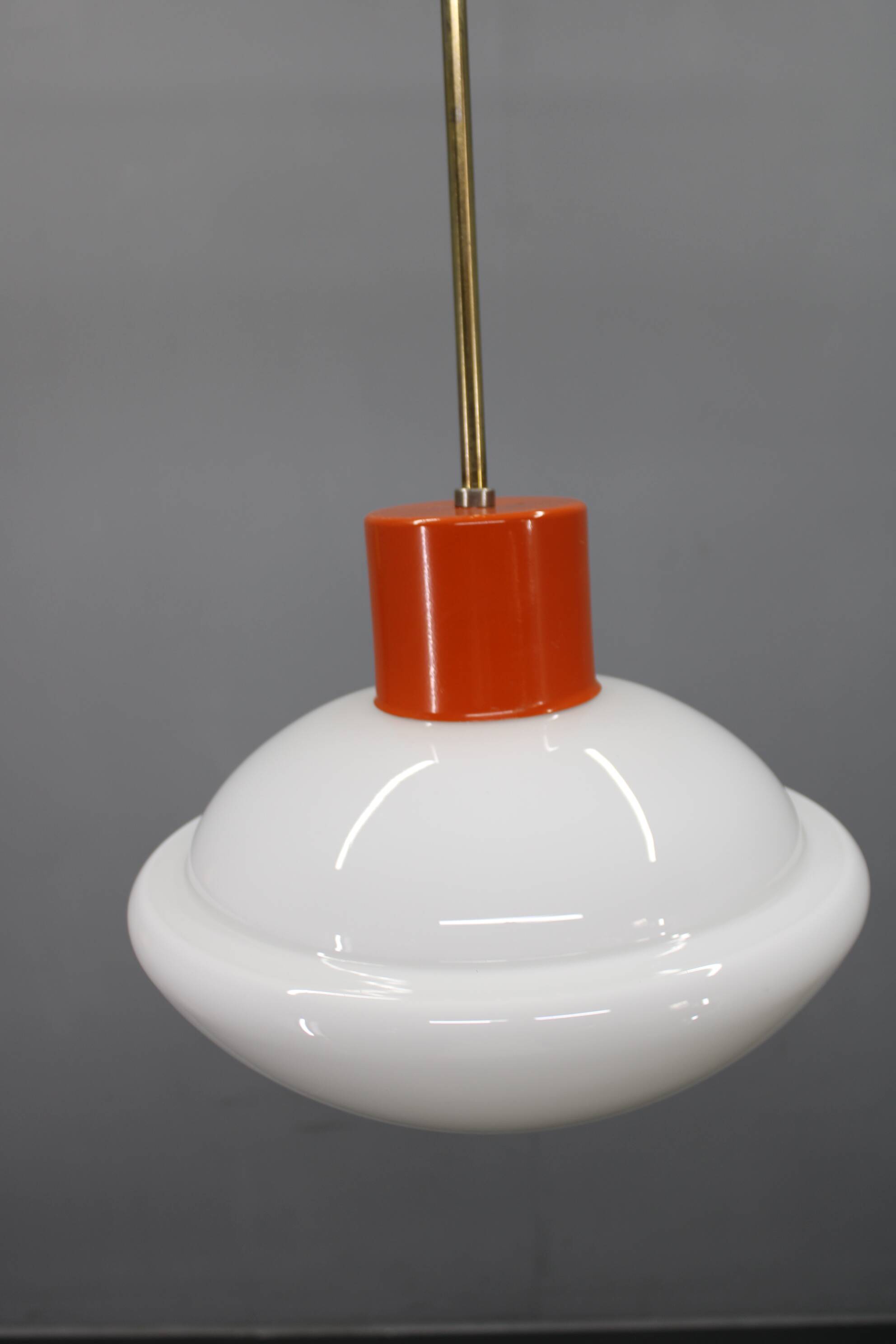 1970s Czechoslovak mid-century orange opaline glass pendant lamp