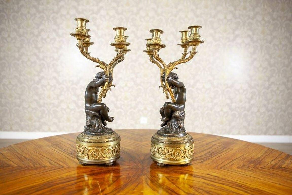 Bronze Four-Armed Candelabras, Set of 2