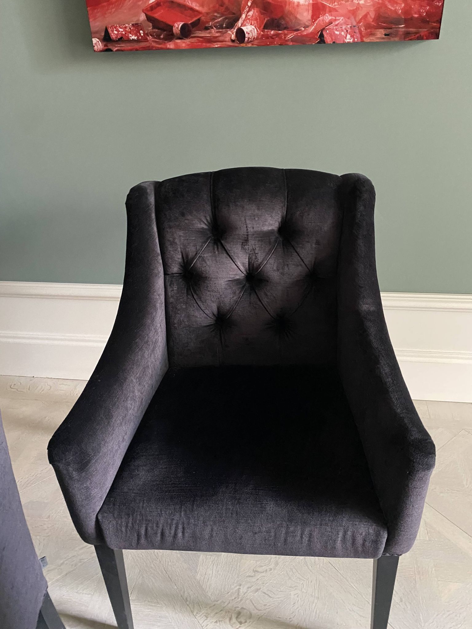 set of 8 upholstered dining chairs in black velvet