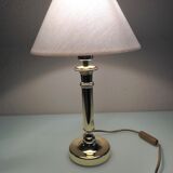 Brass lamp and lampshade fabric ecru / vintage 70s