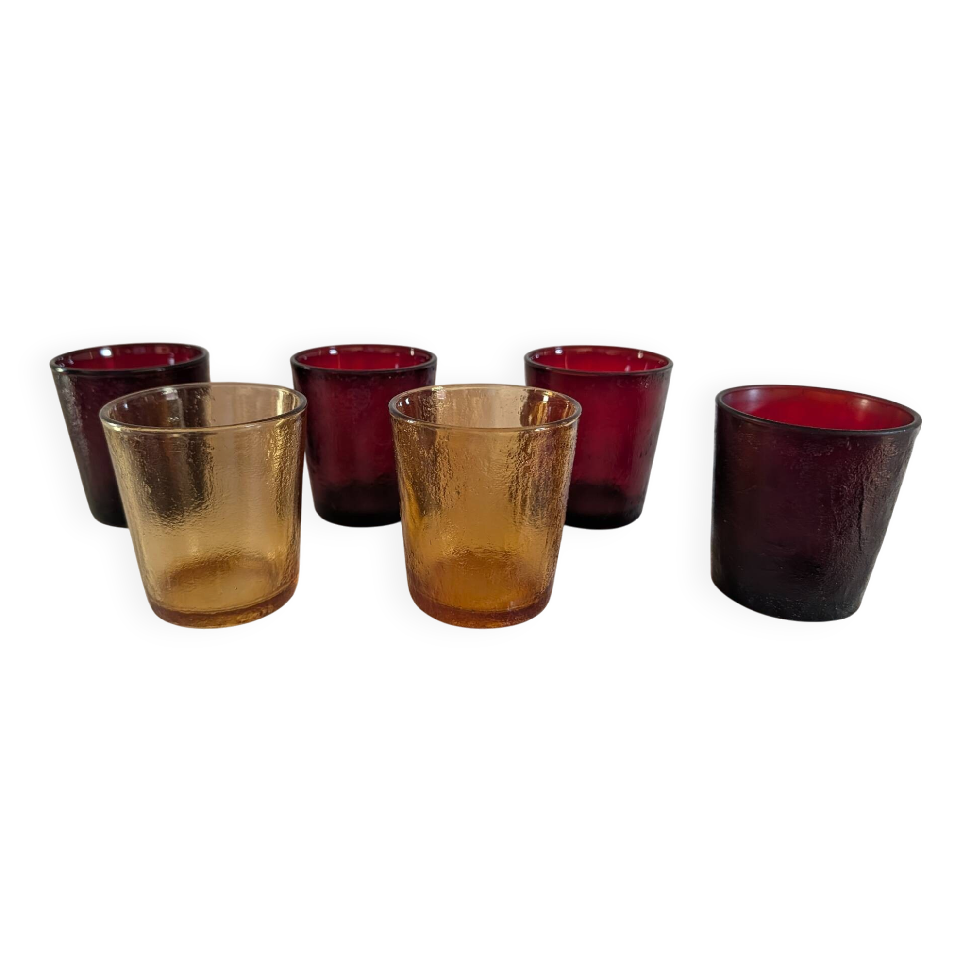 6 vintage glasses Lever France amber and ruby from the 1970s