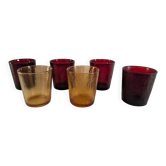 6 vintage glasses Lever France amber and ruby from the 1970s