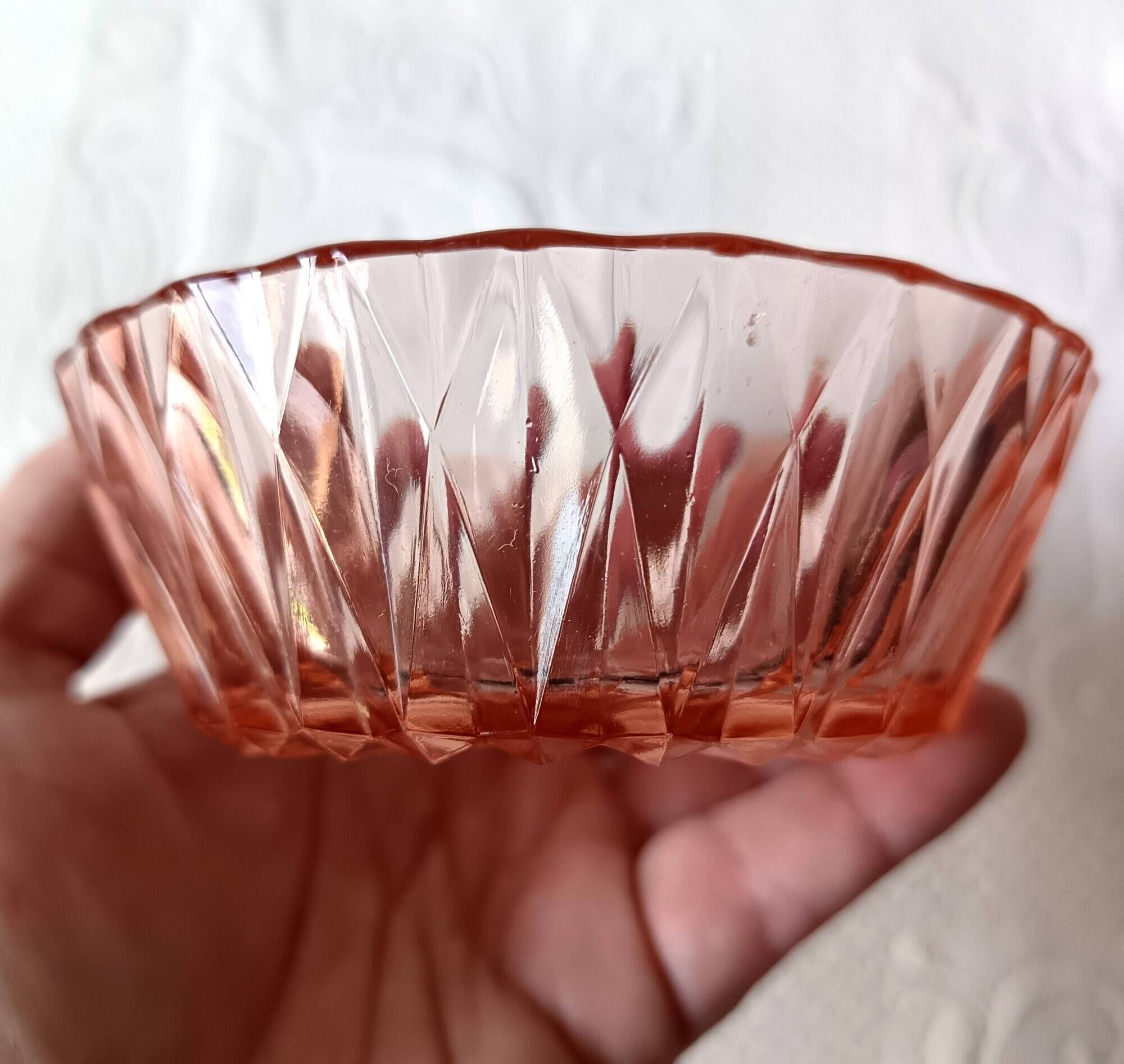 6 vintage French pink molded glass bowls from the 1960s