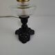 1960s Czechoslovakian milk glass oil lamp style table lamp with red windmill