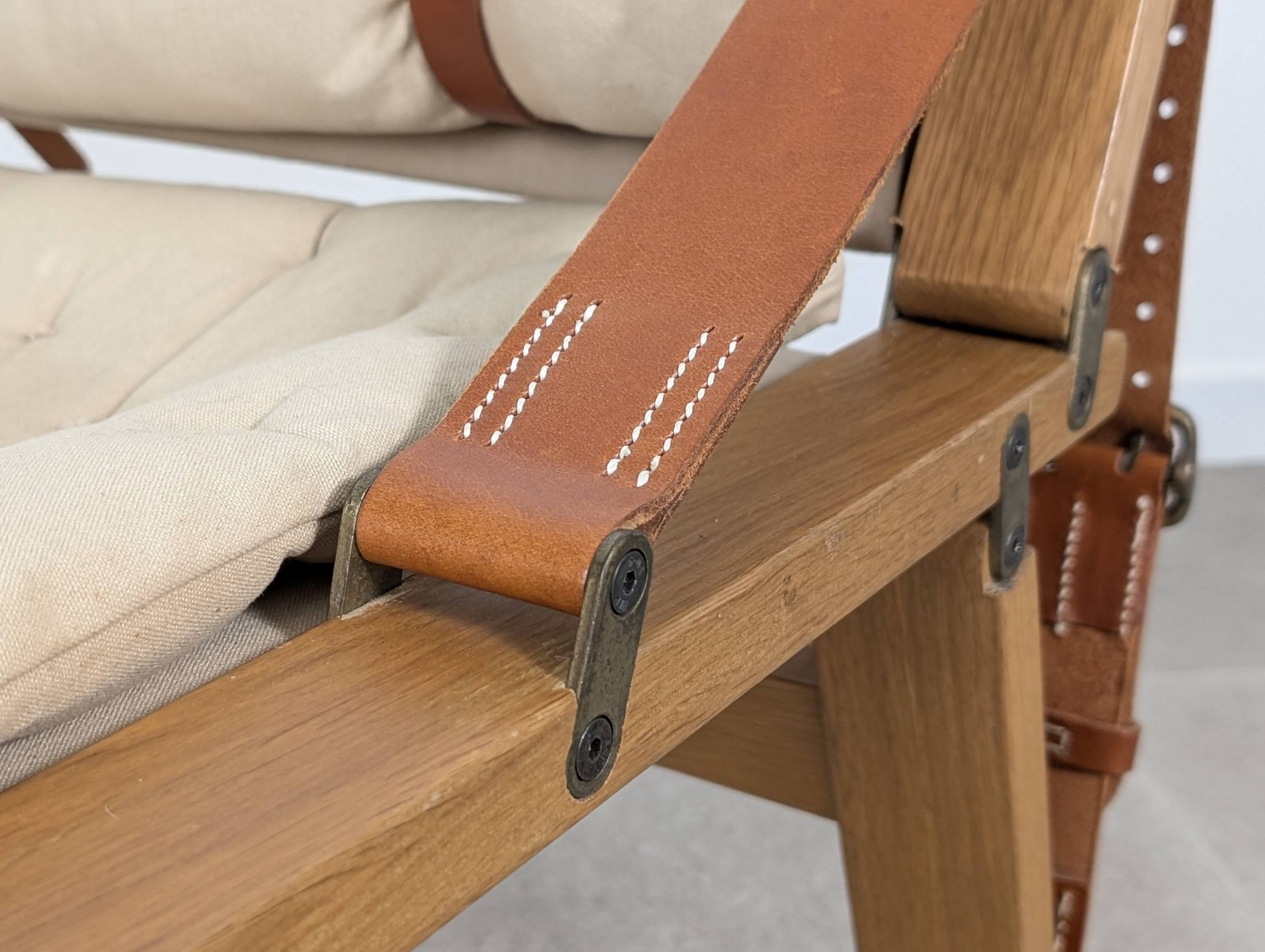 Danish Armchair with Canvas and Leather Straps, 20th Century