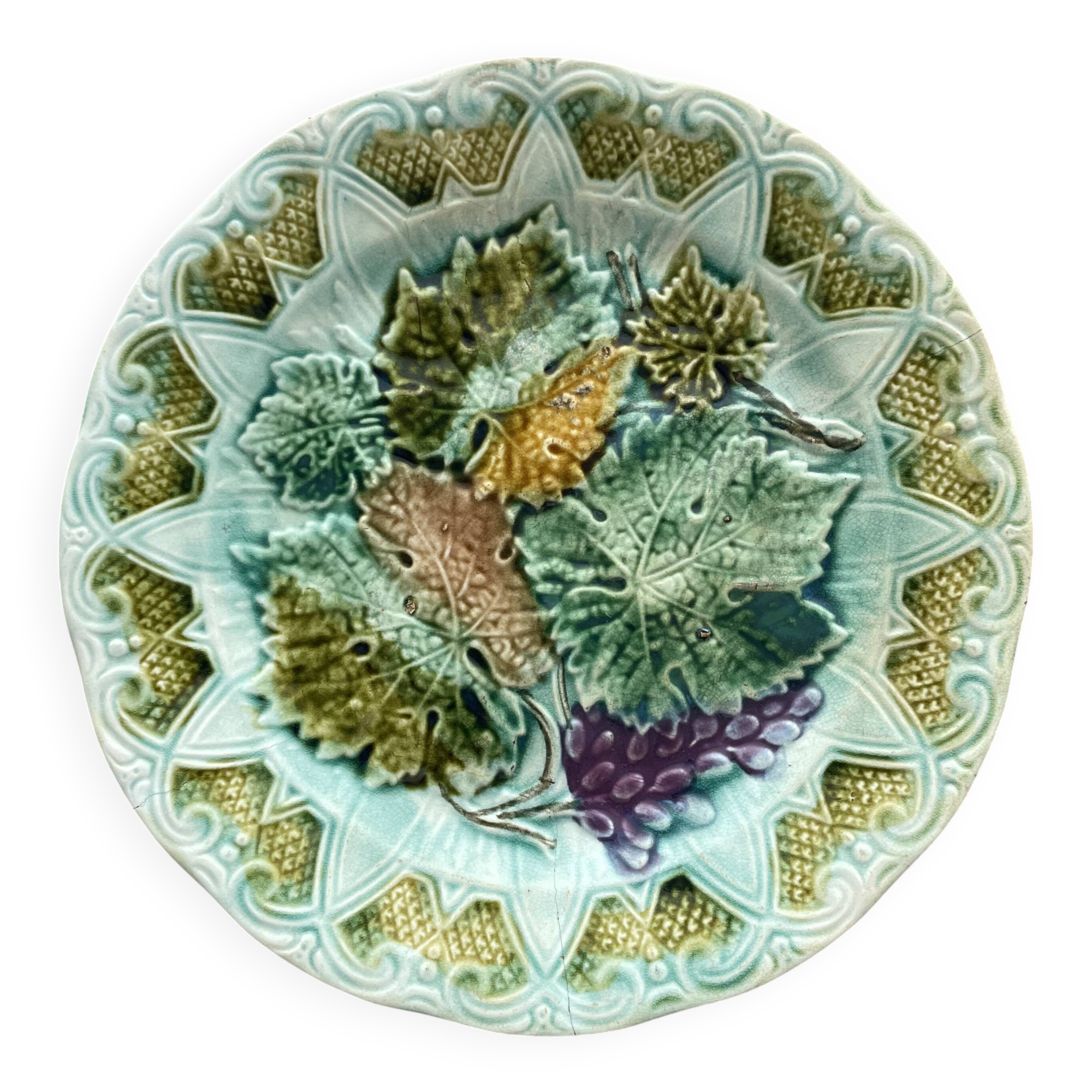 French barbotine plate – raised floral decoration – late 19th century