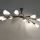 Modernist chandelier with 10 brass branches and white glass tubes, 1970s