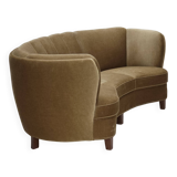 1960s, 3-seater Danish "Banan" sofa, original olive/green furniture velour.