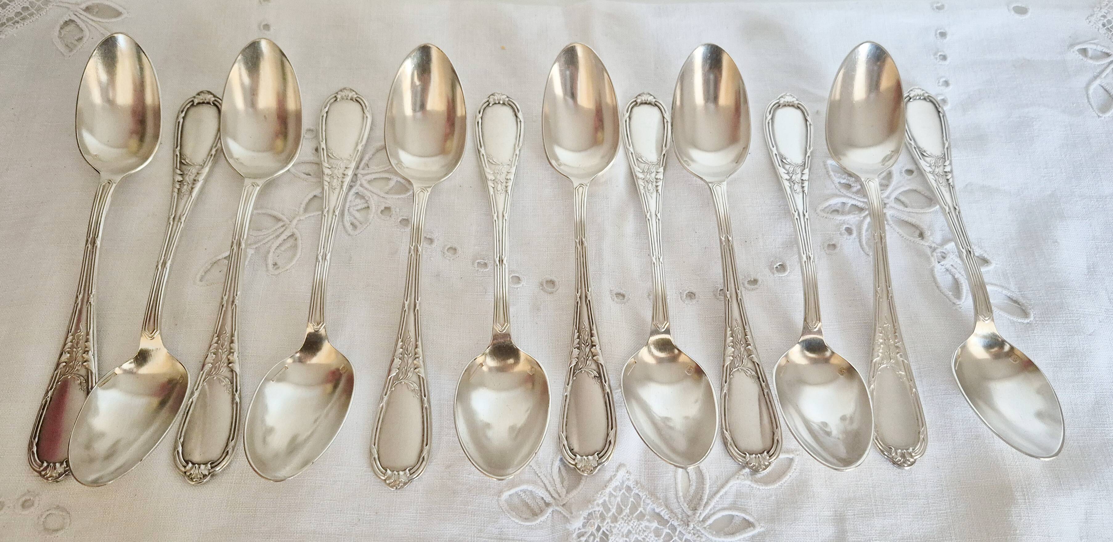 Dessert spoons, silver teaspoons, "white metal"