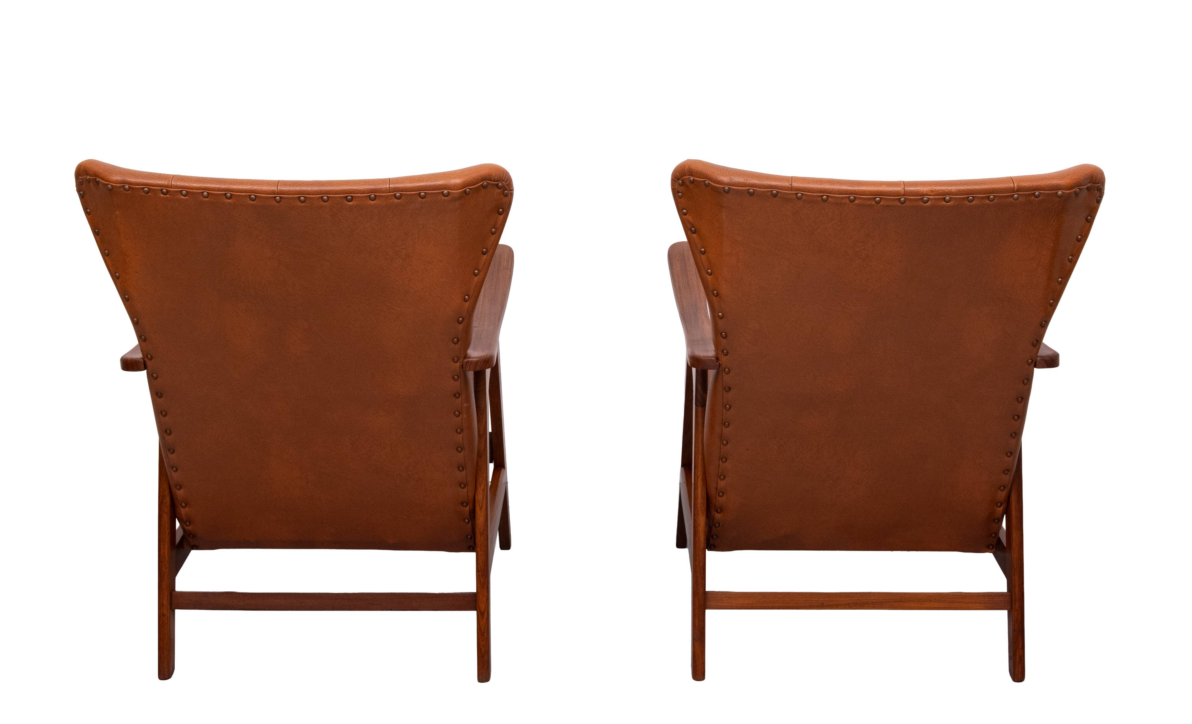 Teak Faux Leather Lounge chairs 1960s Holland