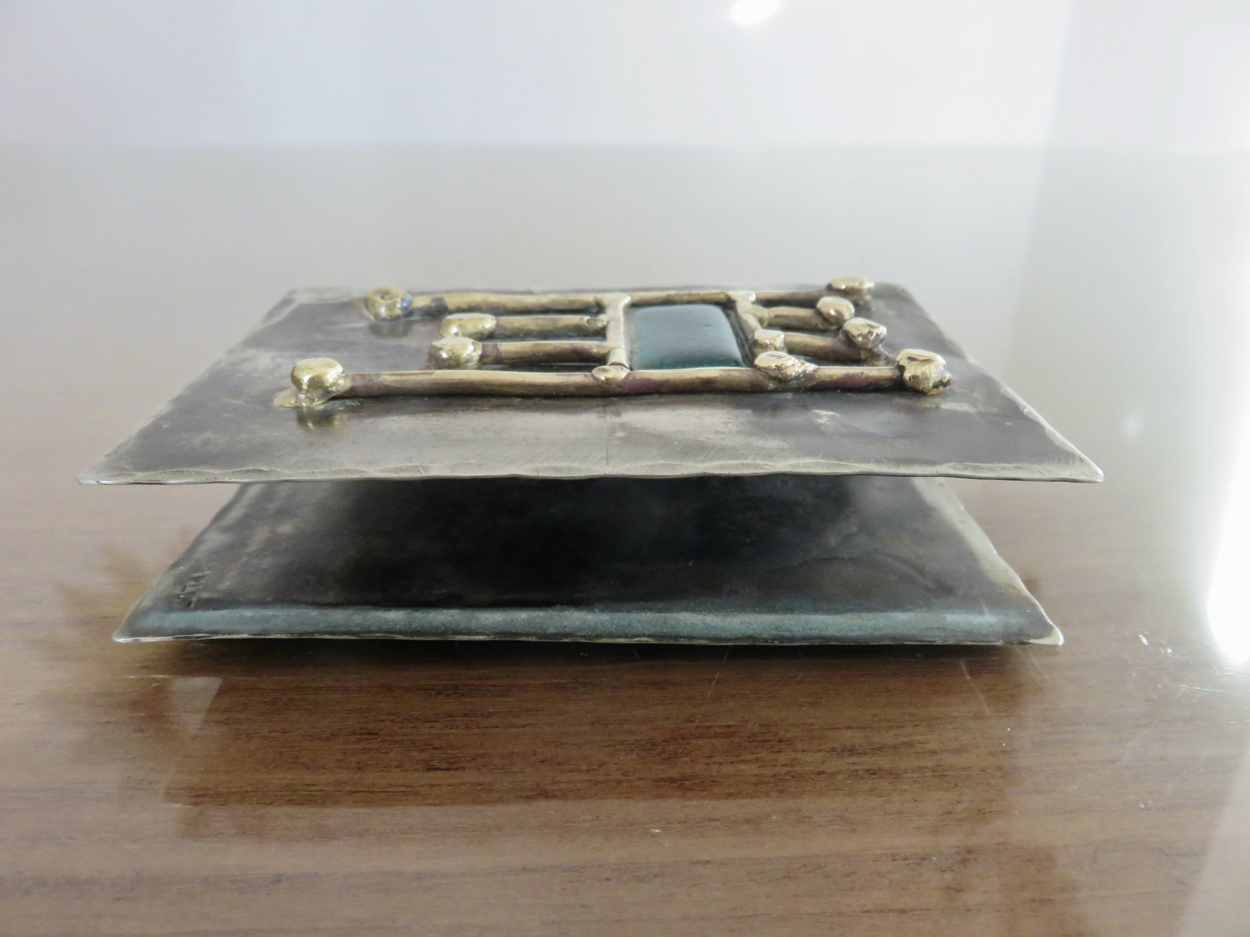 Case for matches in pewter, brass and email signed "latappy" 1970