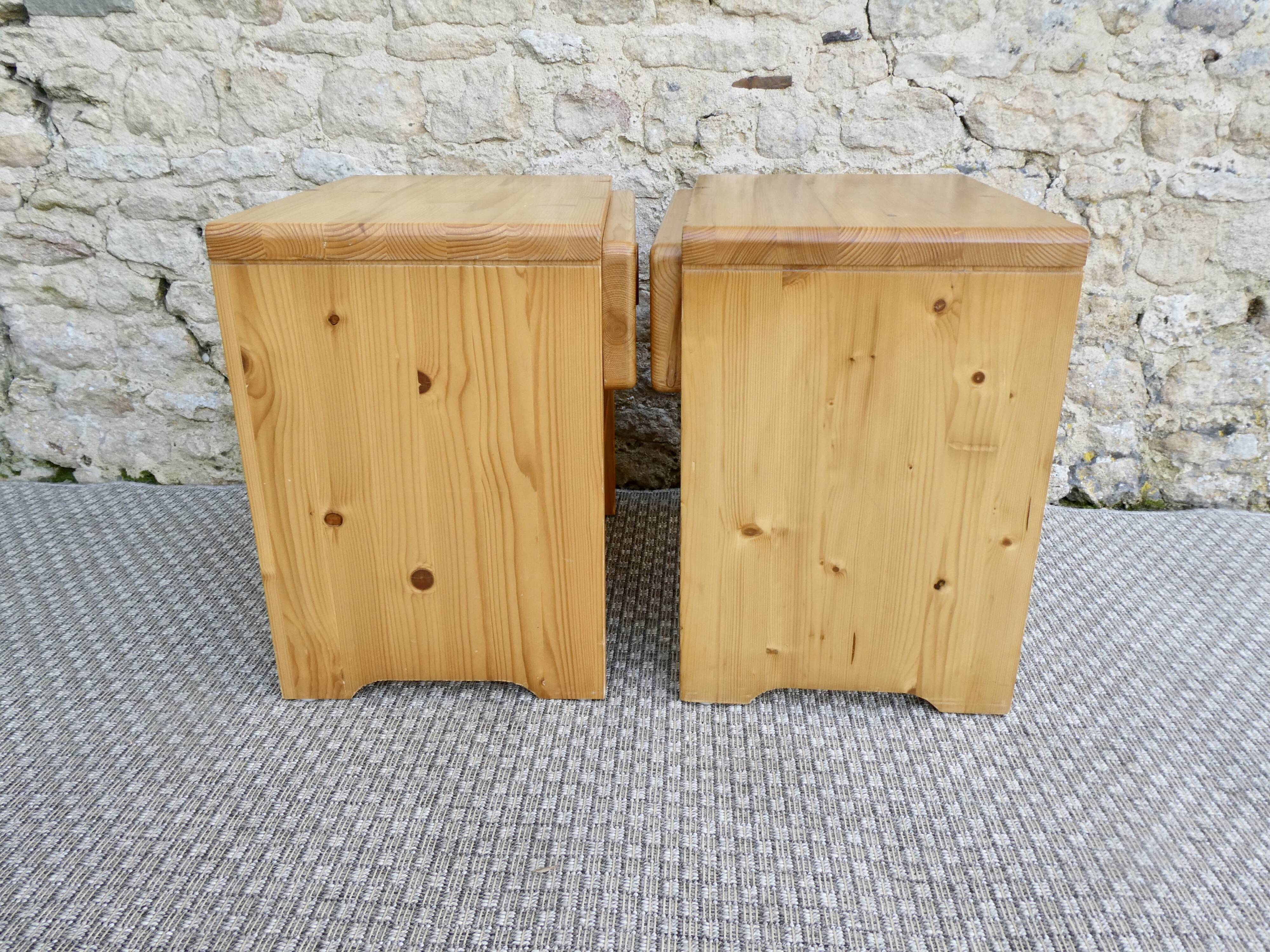 Pair of pine bedside tables from Les Arcs by Charlotte Perriand, 1960s-70s