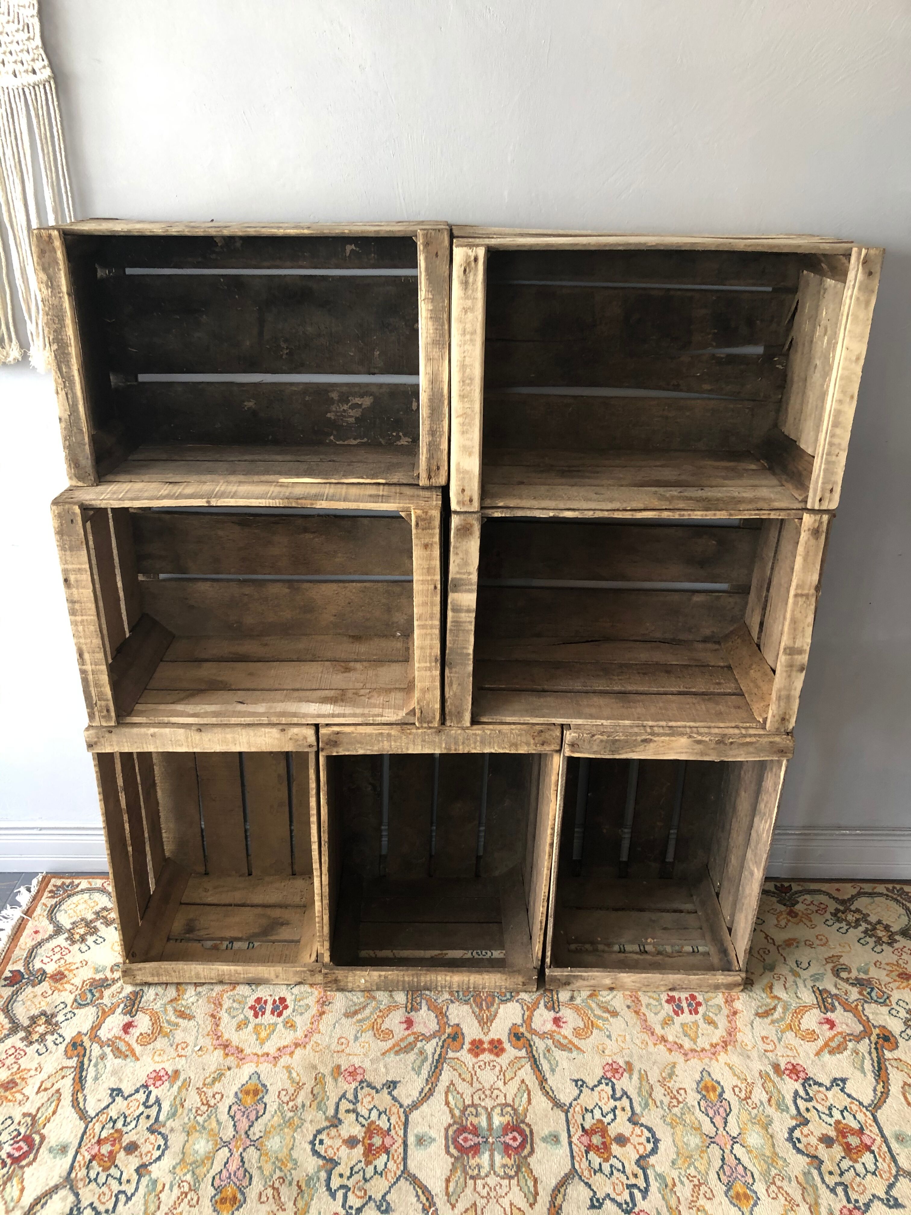 Lot of 7 old wooden crates