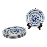 Set of 5 dessert plates with blue onion pattern by Wellco, porcelain.