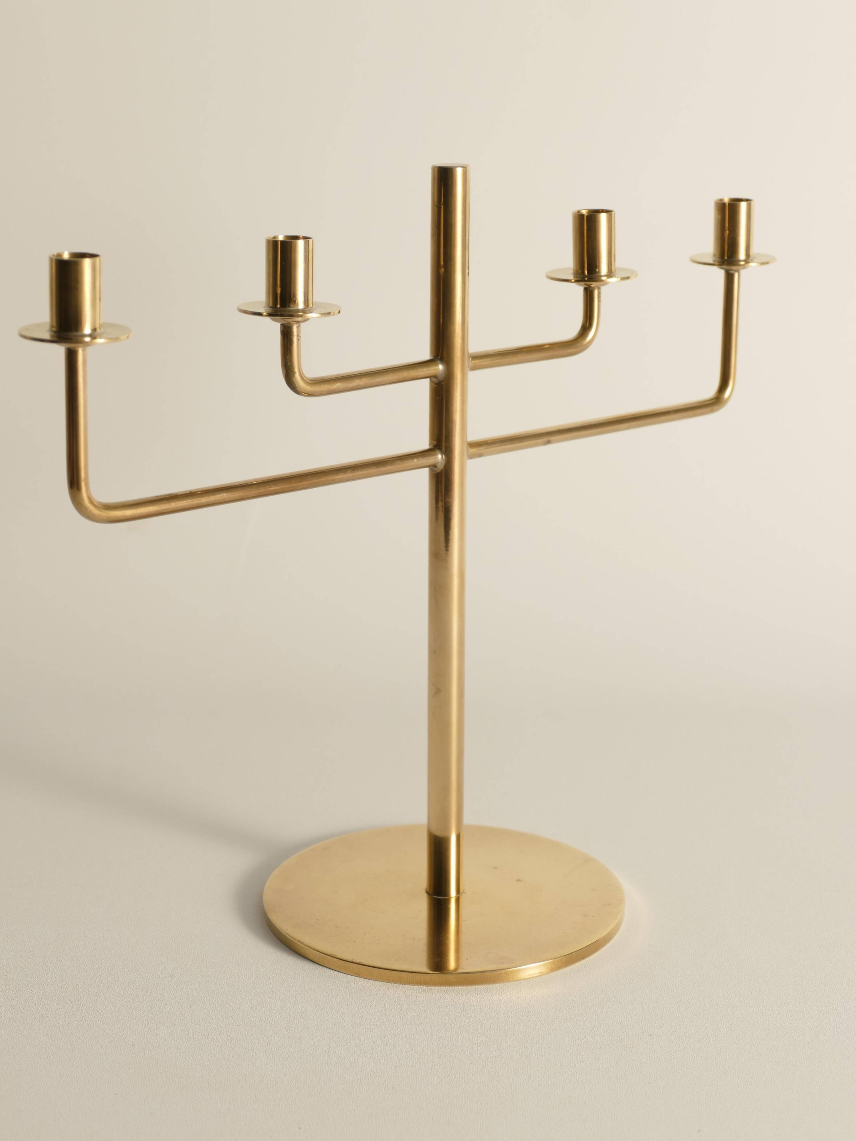 Scandinavian Modern Brass Candelabra by Hans-Agne Jakobsson, Markaryd, 1960s