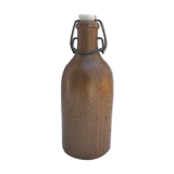 Bouteille grès brun avec bouchon porcelaine blanc vintage