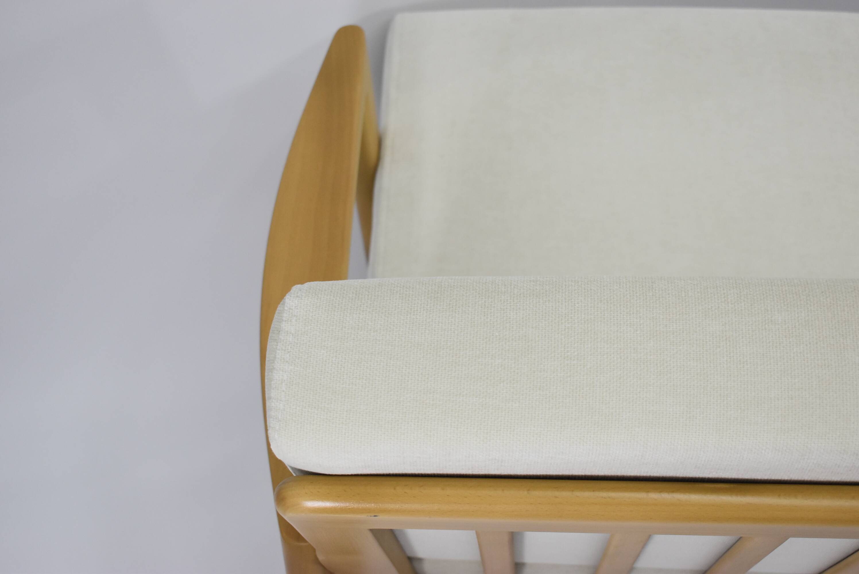 Original restored two-seater Sofa, cream, teak, 1960s