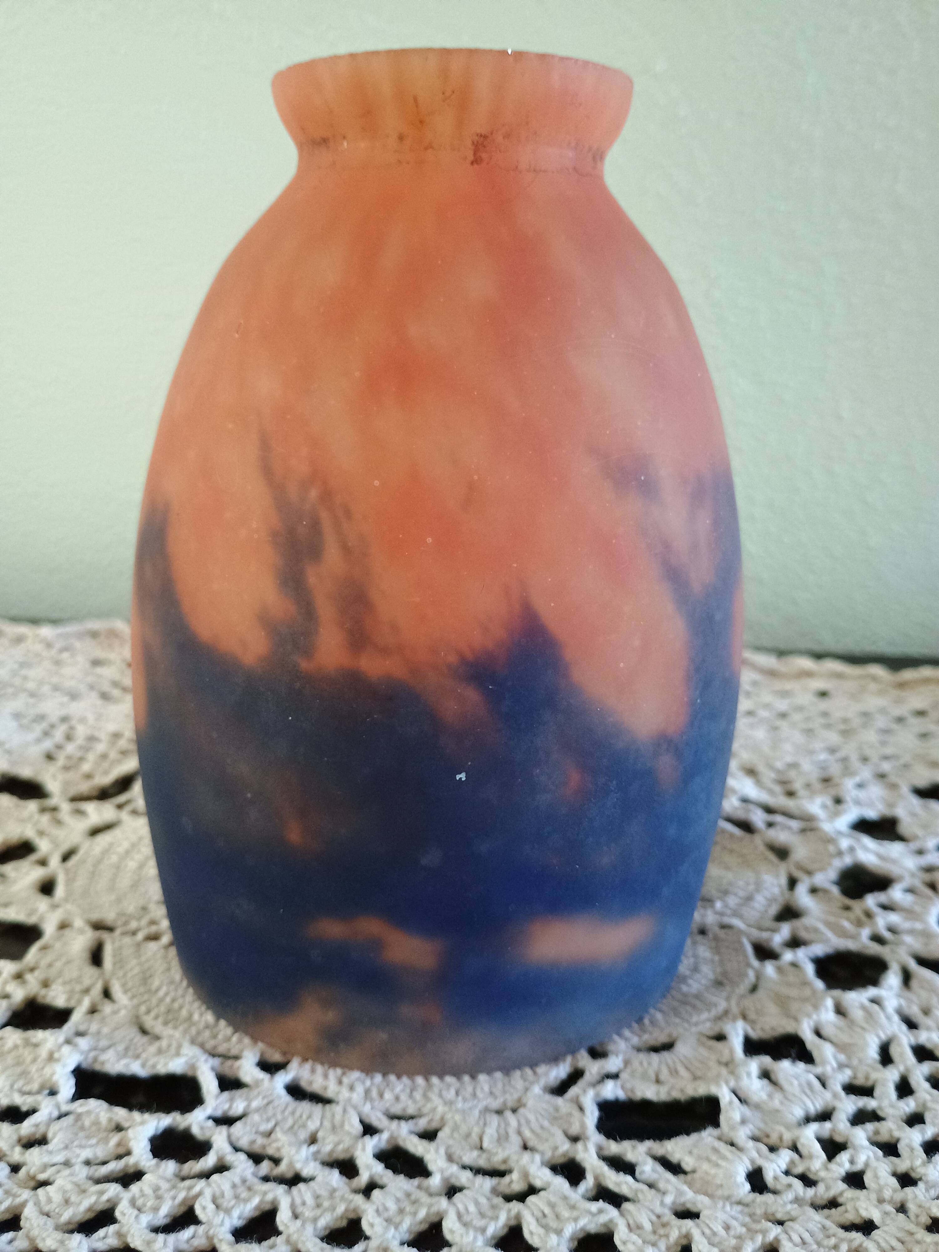 Tulip for chandelier or lamp - Orange blue purple marbled glass - Art Deco