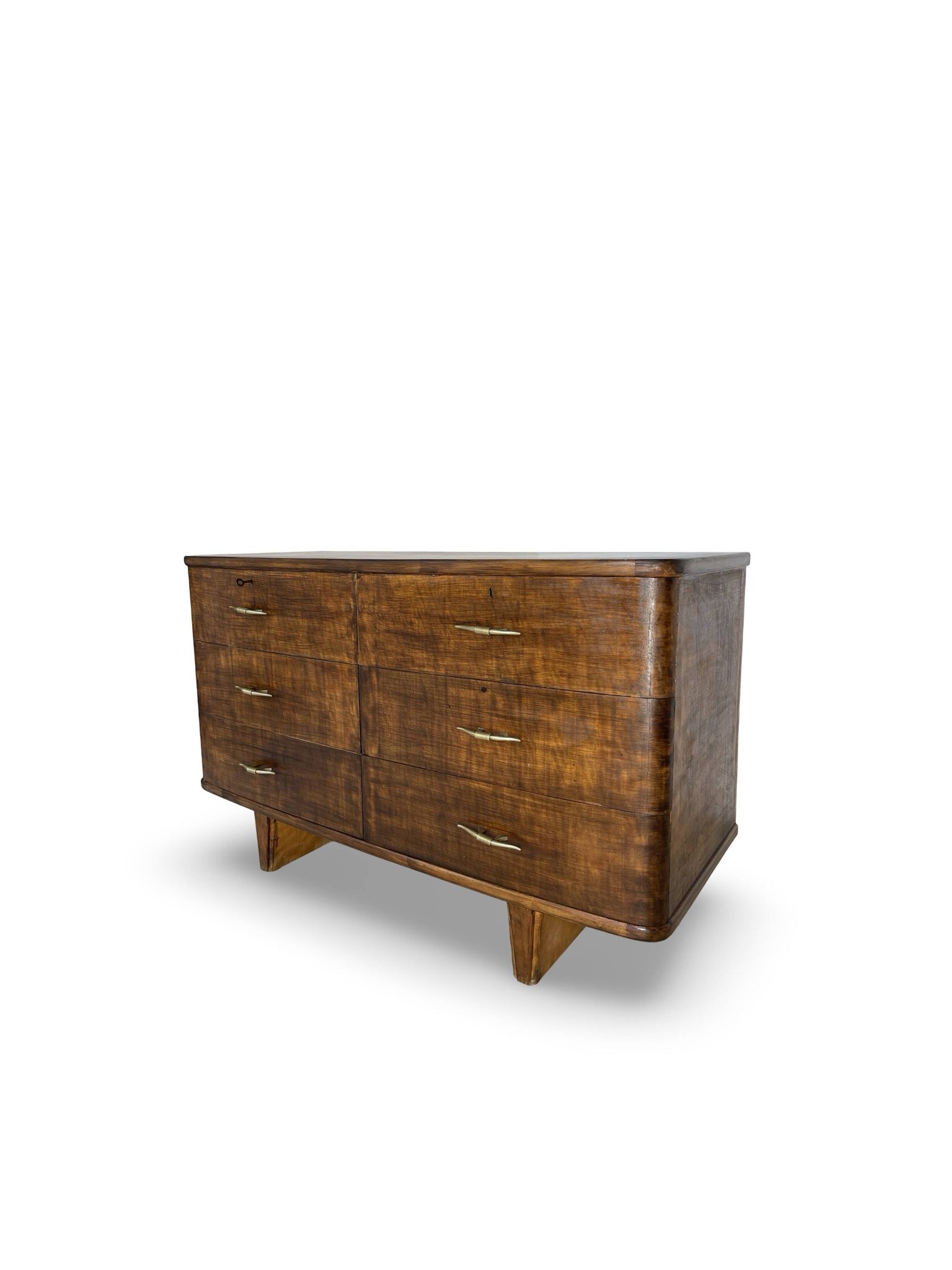 A vintage Italian chest of drawers, made of veneered walnut and solid wood,