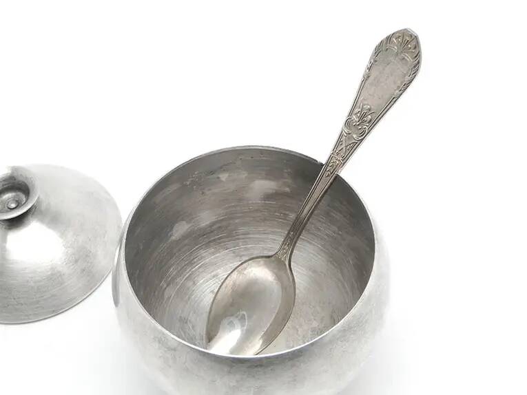 Mid-century modern sugar bowl, silver-plated brass, Poland, 1960s