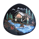 "haute montagne" décor plate in earthenware Longwy enamels, 60s/70s vintage