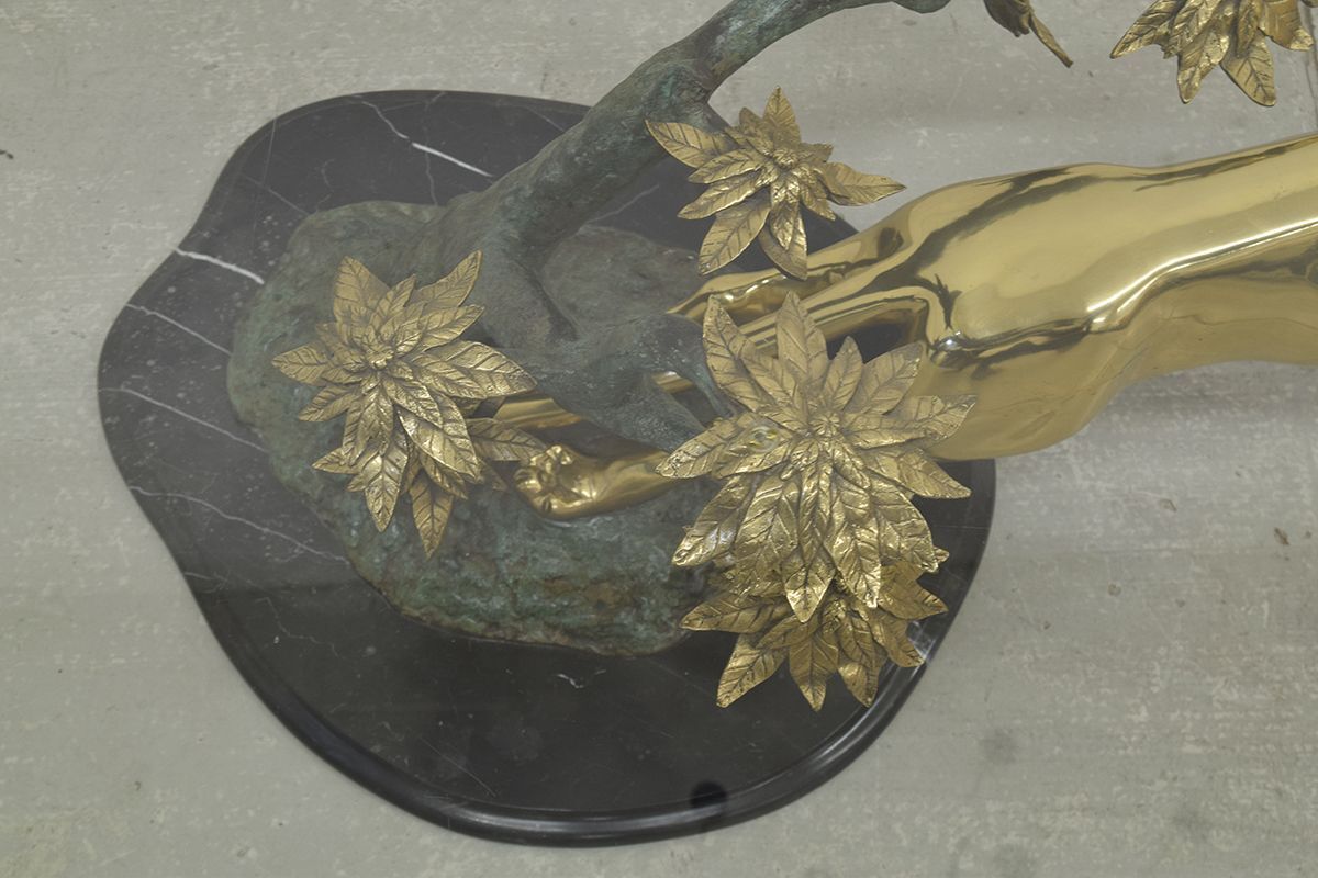 Panther table in bronze, brass and marble 1970