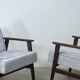 Pair of Henryk Lis 300-190 armchairs, 1970s, heathered grey-blue fabric. Ref: