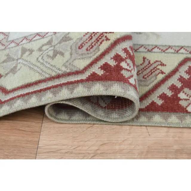 Vintage Beige Pink Turkish Handmade Oushak Wool Runner Rug  73x278