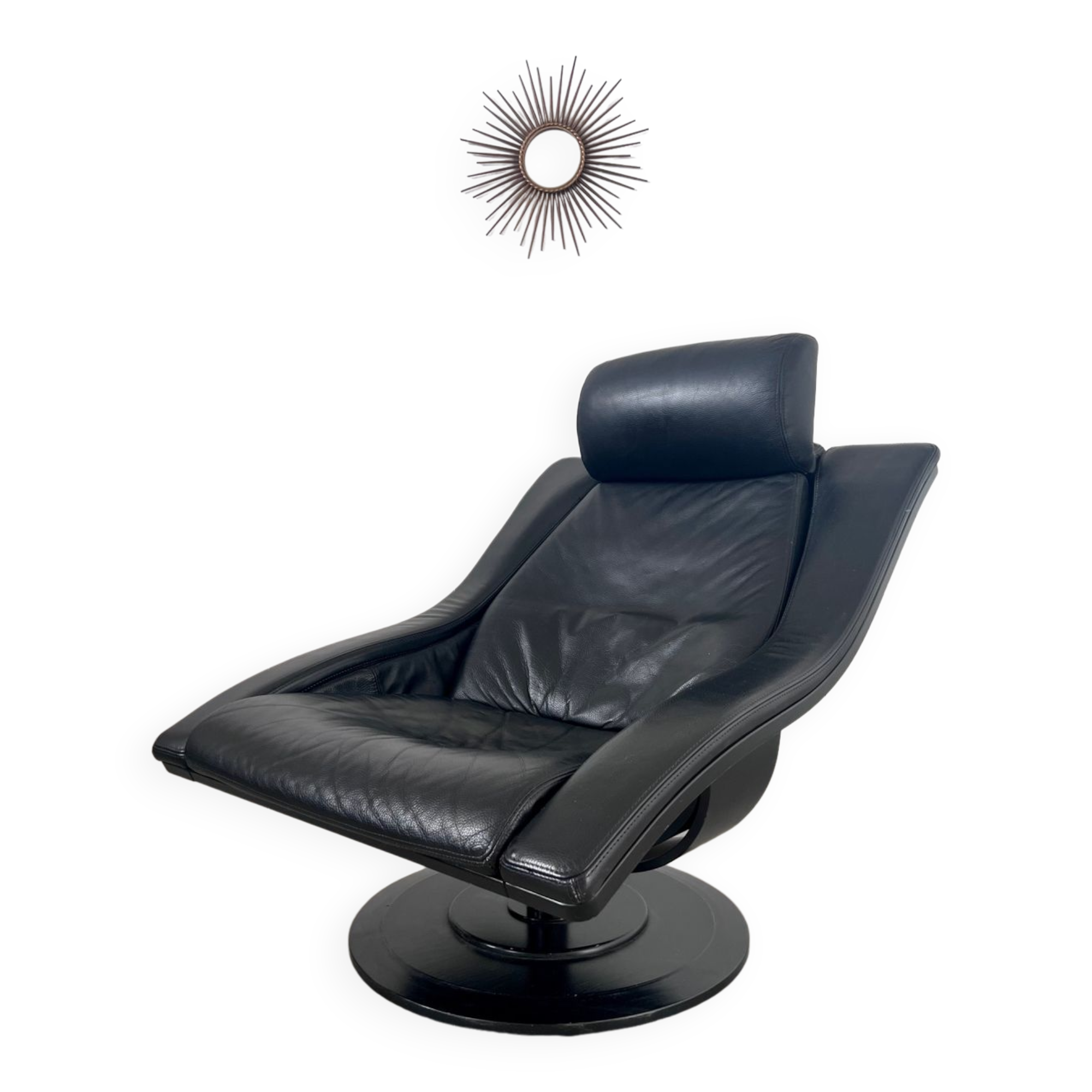 Ancien fauteuil cuir noir « move » design takashi okamura & erik marquardsen pour nelo années 1970 scandinave
