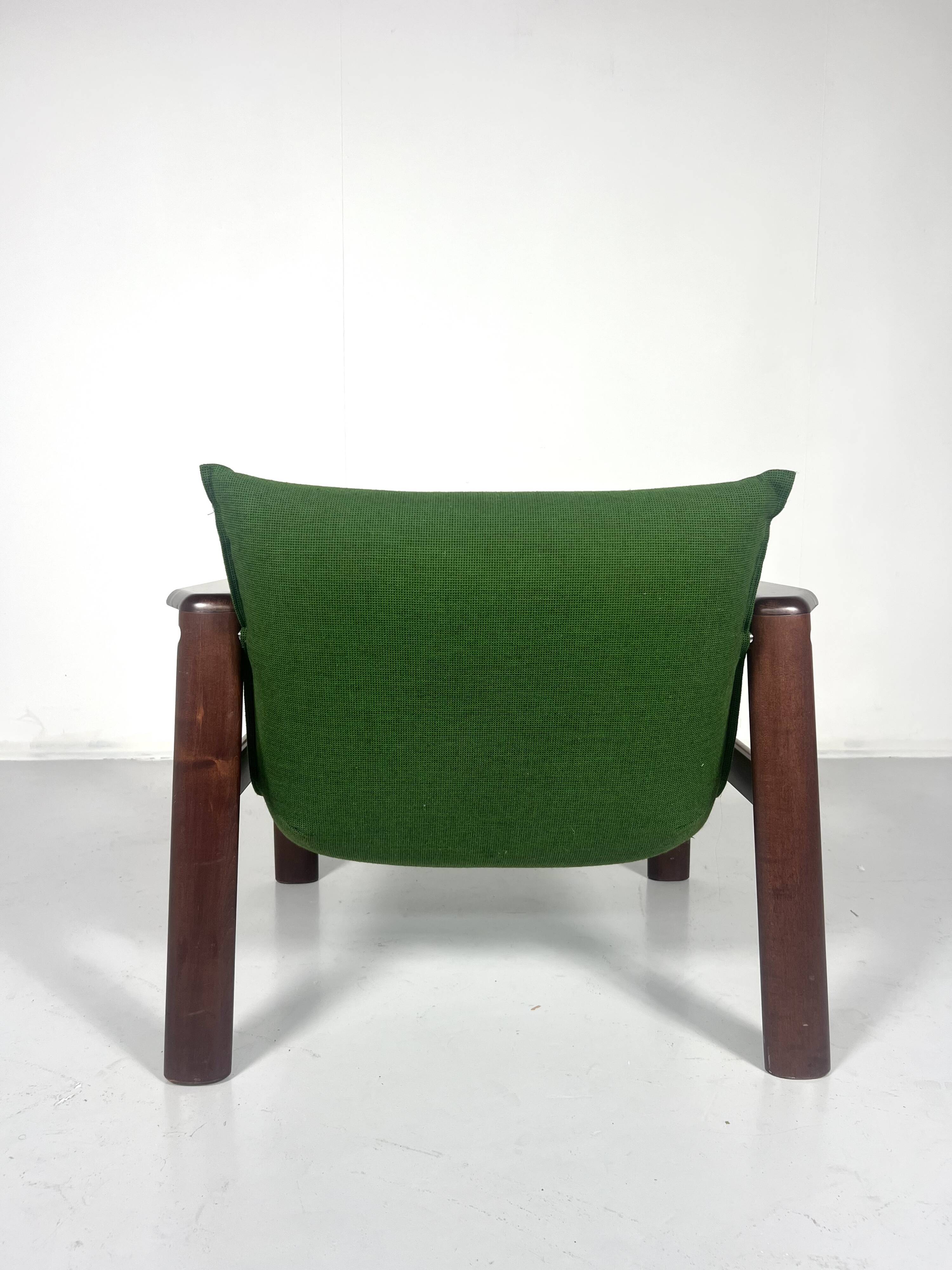 Mid-Century Armchair, Green Fabric & Wood, Italy, 1960