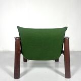 Mid-Century Armchair, Green Fabric & Wood, Italy, 1960
