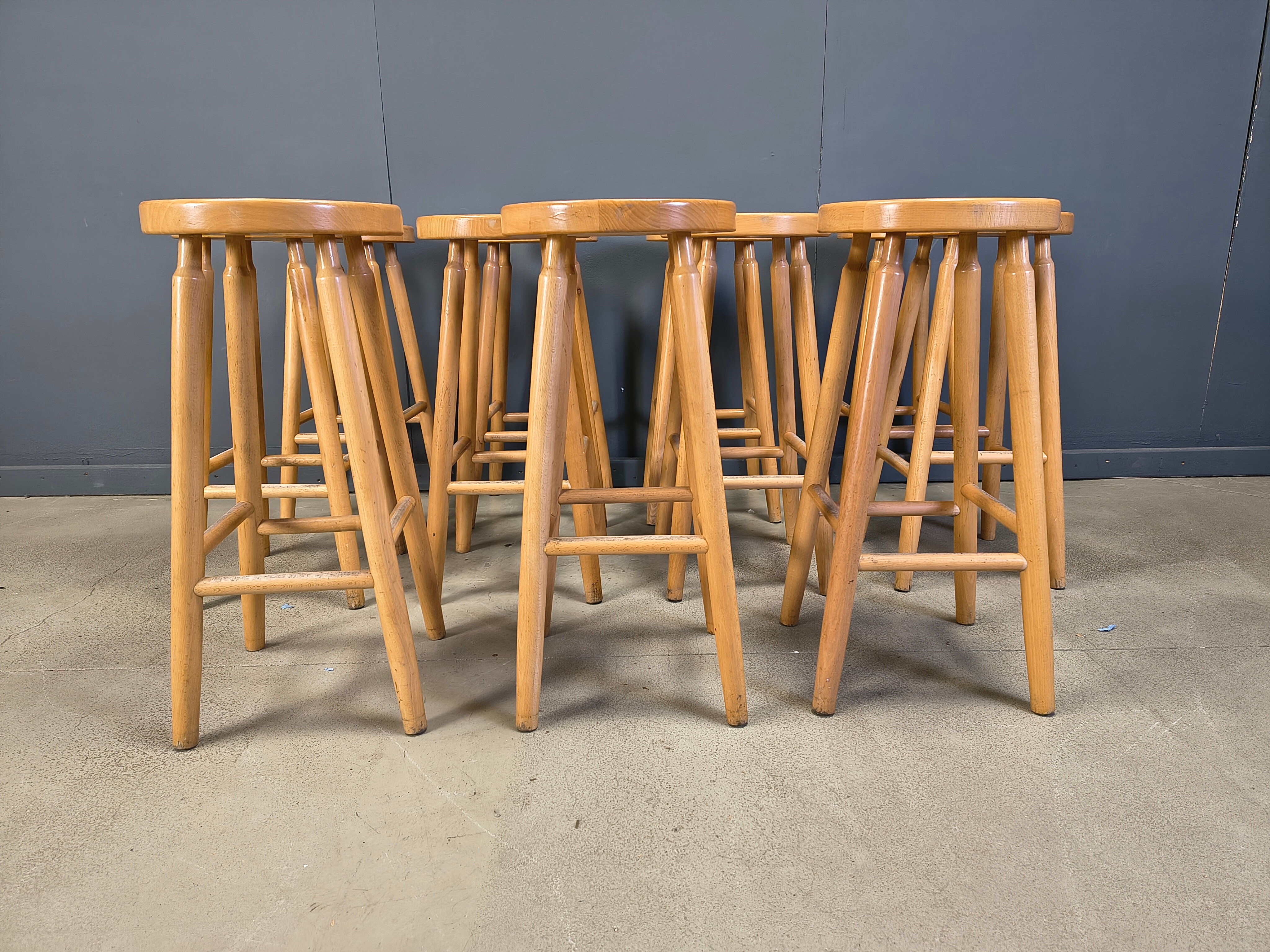 Alpine style chalet stools in wood, set of 11 - 1970s