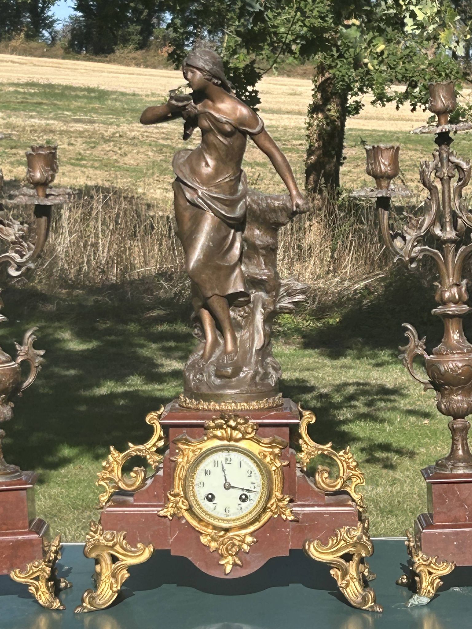 Napoleon III fireplace garniture in marble & regulus signed Auguste Moreau.