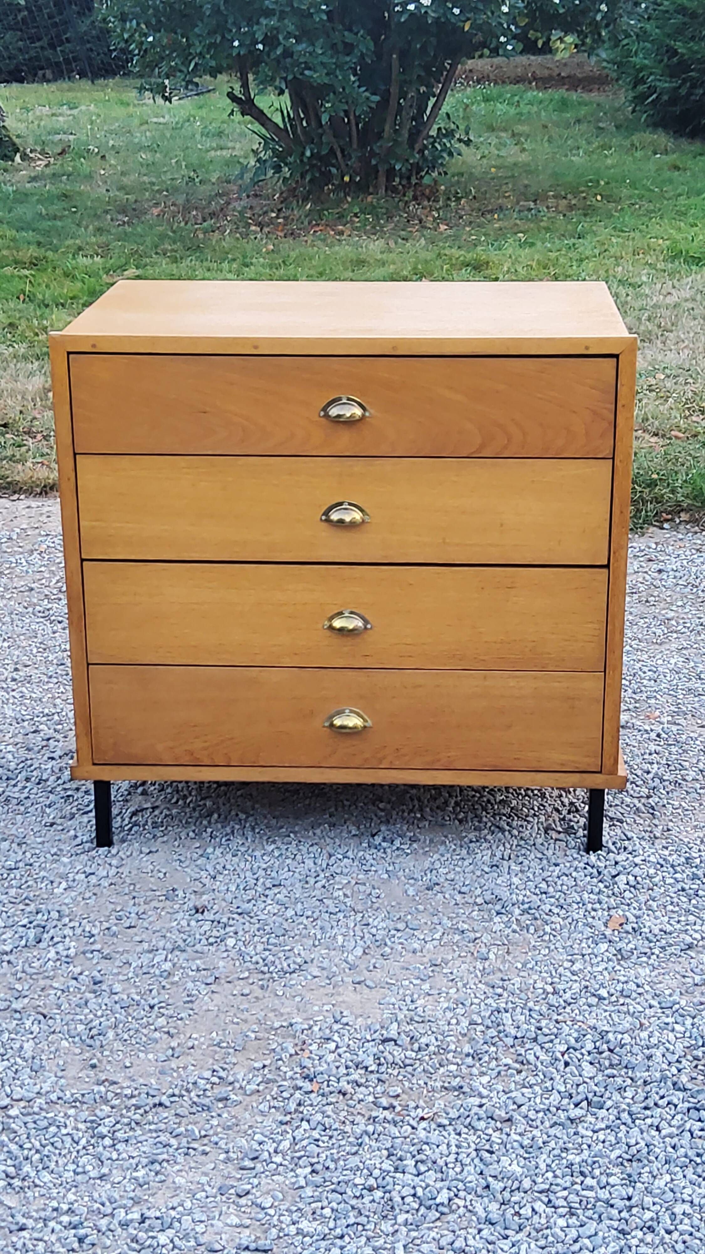 Vintage store chest of drawers in blond oak metal tube legs 4 drawers