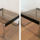 Pair of sofa ends in chrome, blackened wood and glass