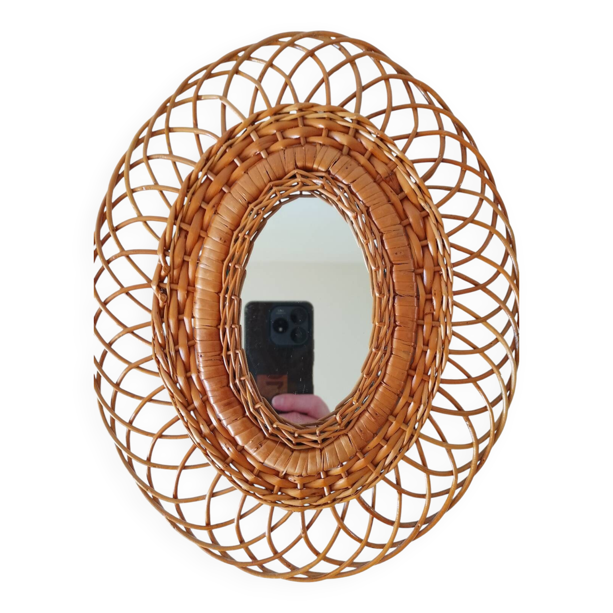 Woven rattan mirror