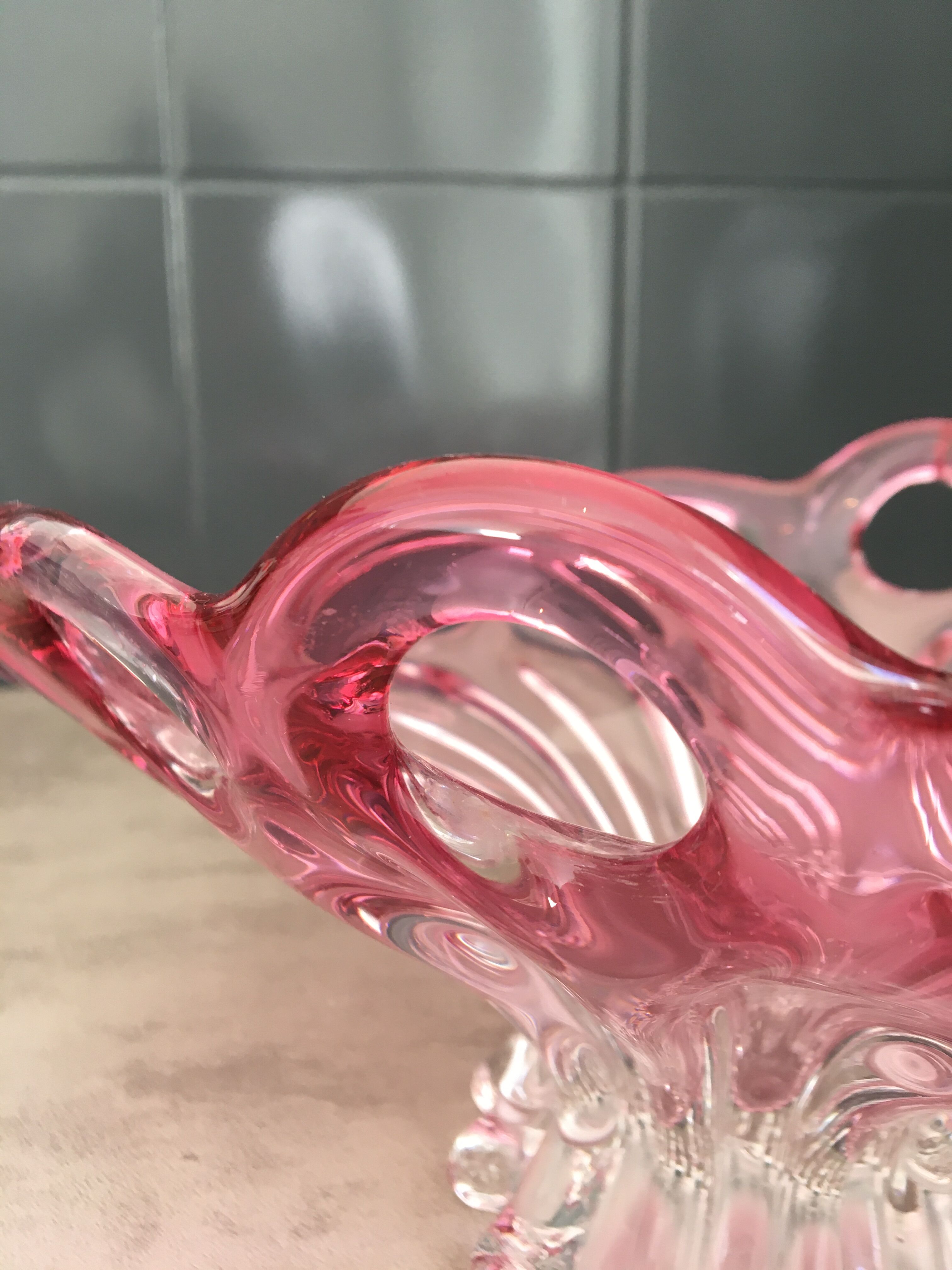 Pink blown glass fruit cup
