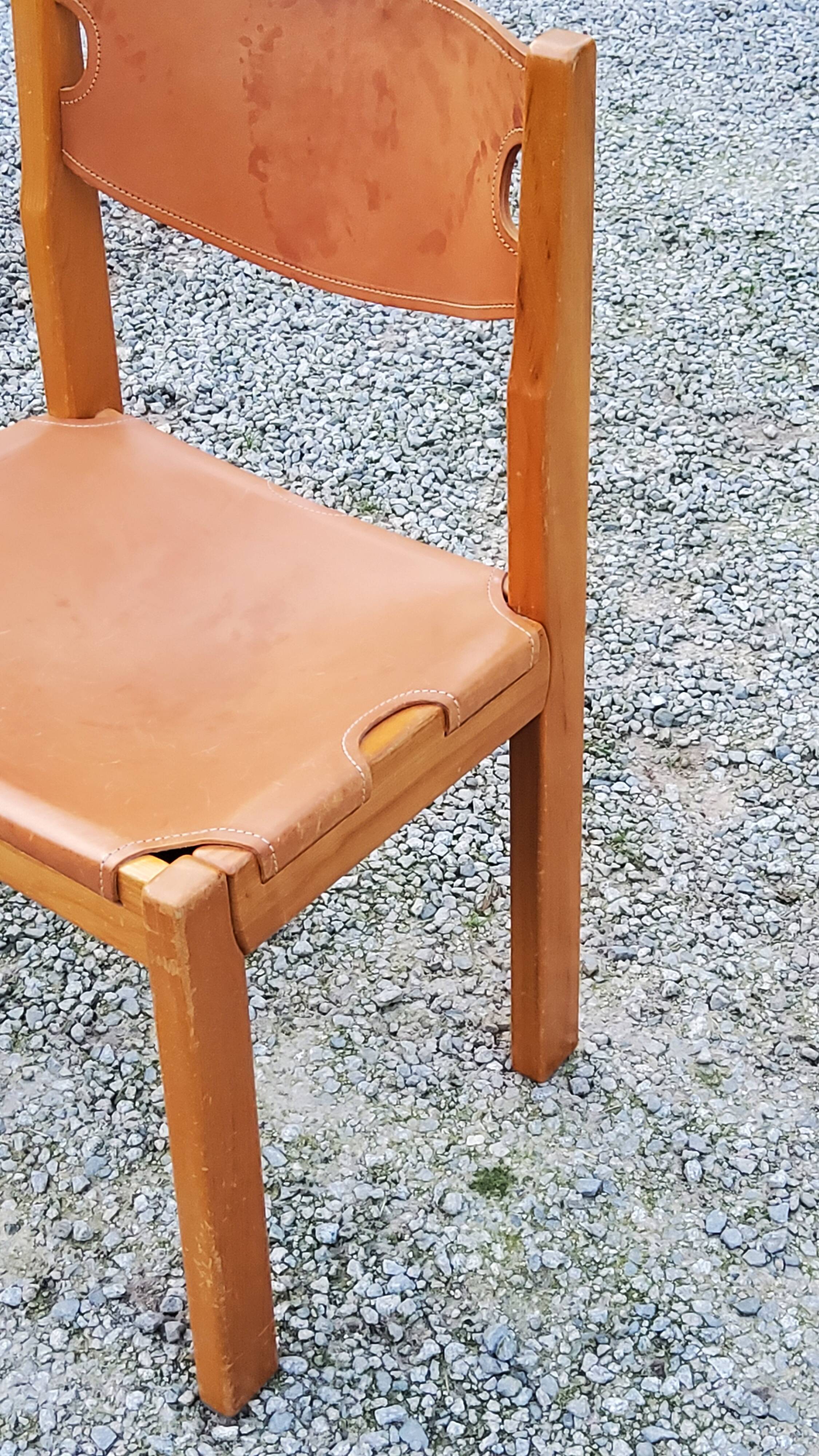 Pair of brutalist chairs in elm and stretched leather with saddle stitching Self publisher