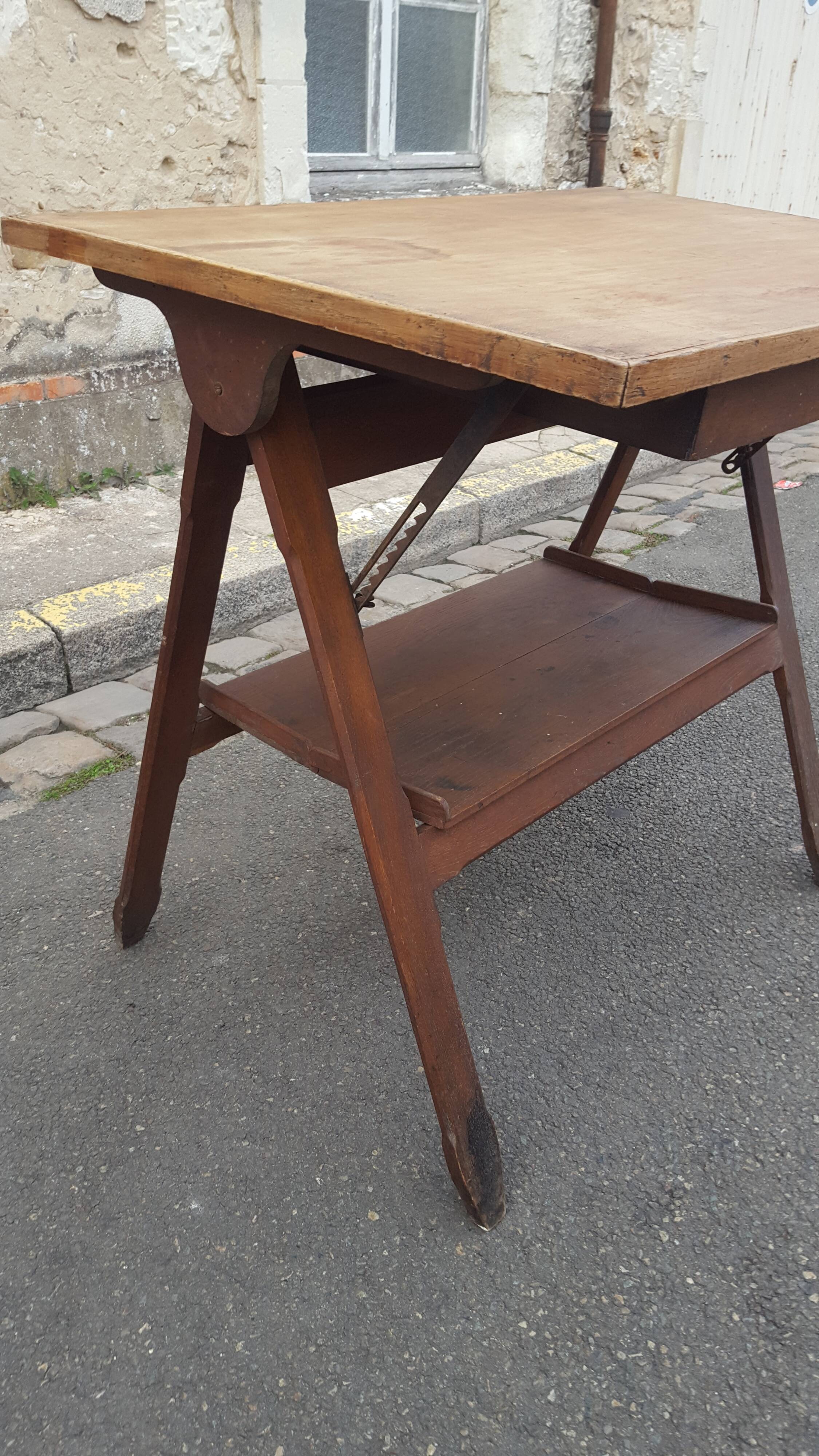 Drawing table wood and vintage metal