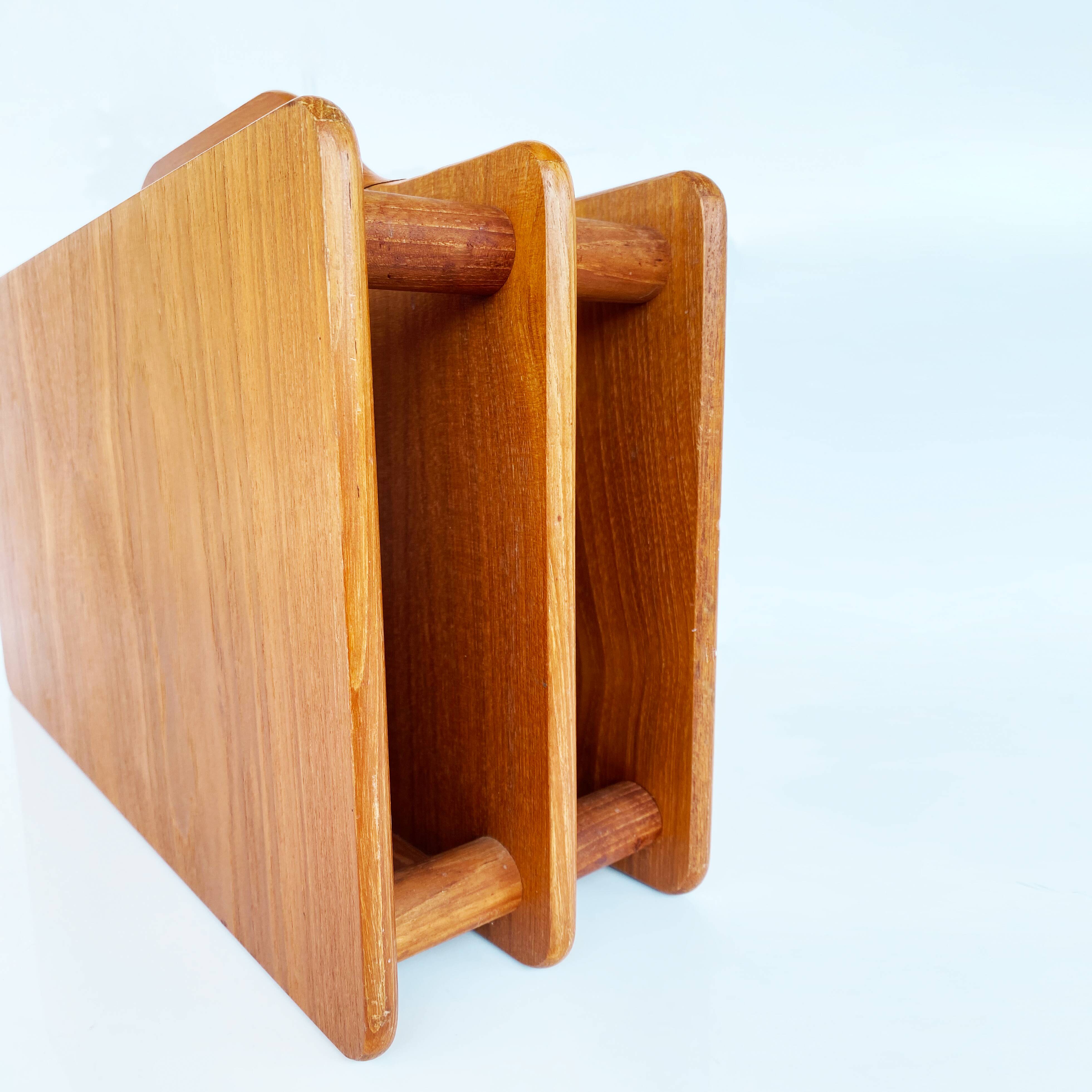 Vintage solid teak wood magazine rack Scandinavian 1960s