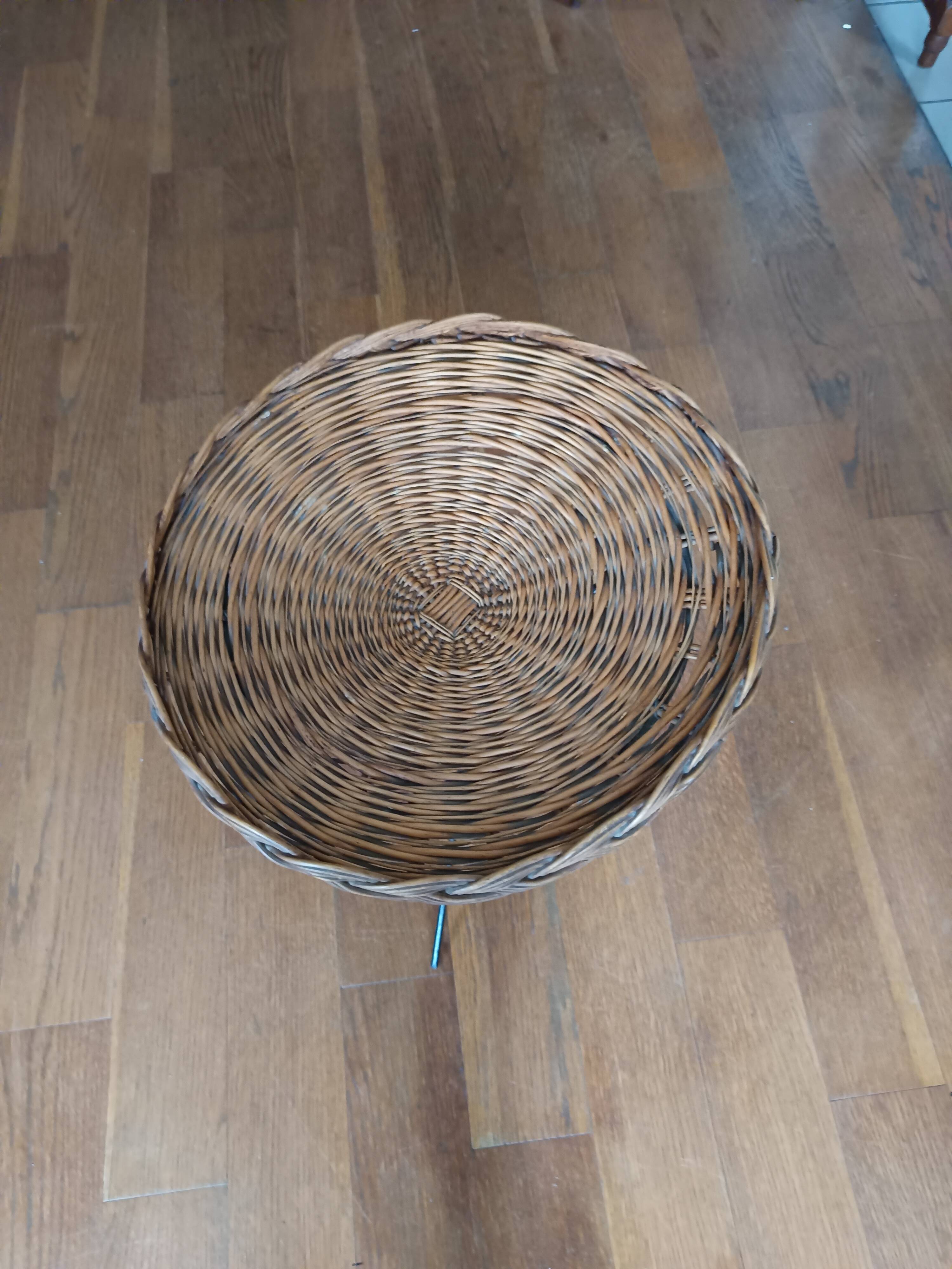 vintage wicker gueridon with a black metal tripod base from the 1960s