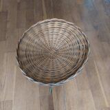 vintage wicker gueridon with a black metal tripod base from the 1960s