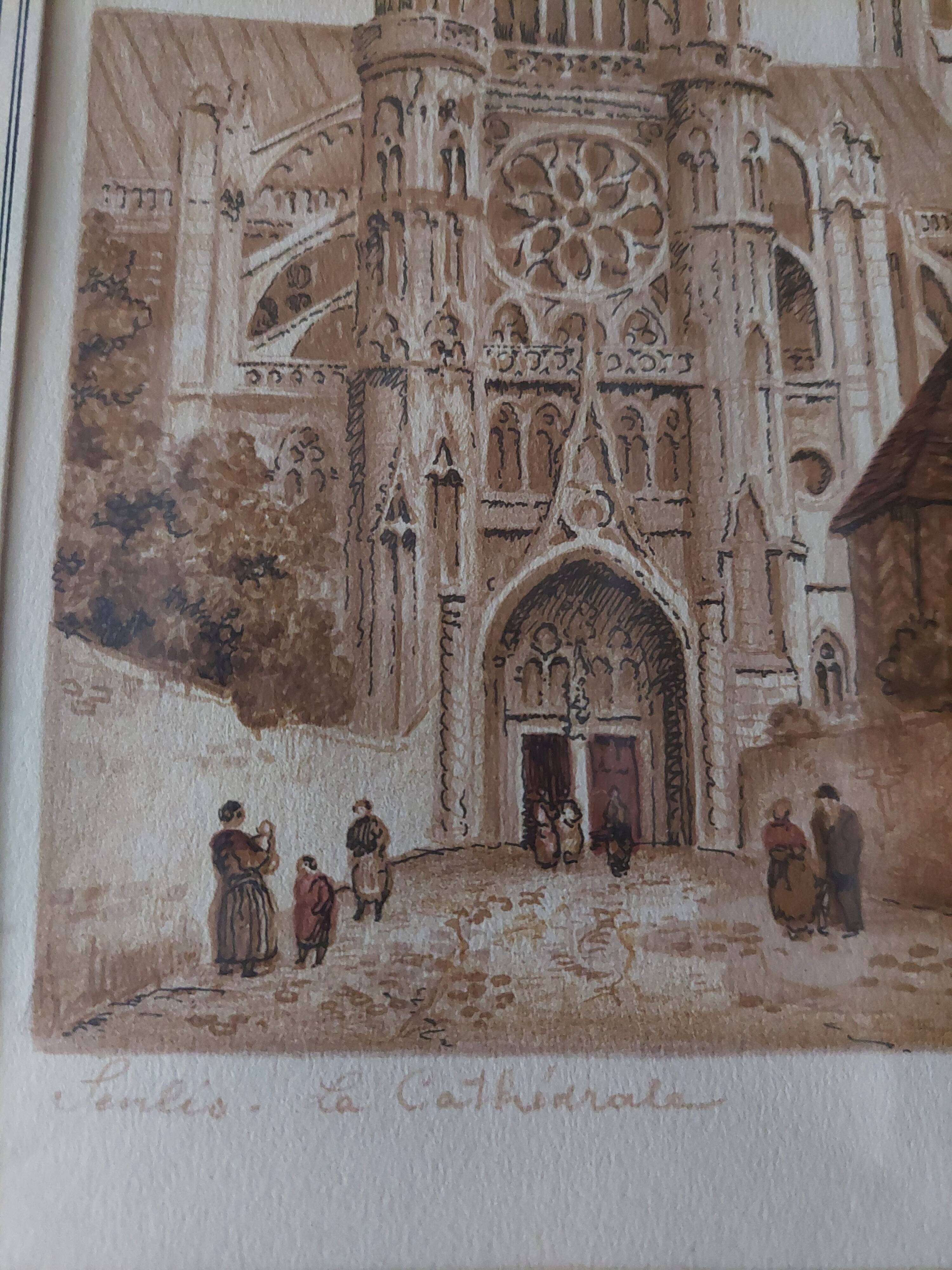 Watercolor signed Barday Senlis the cathedral first half of the 20th century