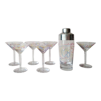 Ensemble à cocktail shaker et 6 verres vintage