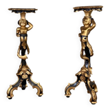 Pair of carved wooden pedestals, black and gold patina circa 1900